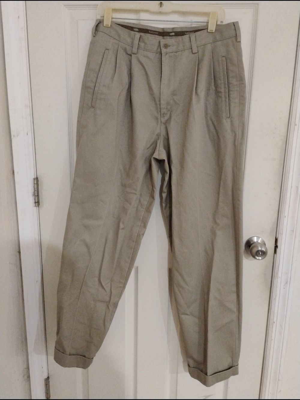 Savane Light Khaki Men's Pleated Dress Pants